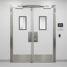 Double white automatic doors with 26 3/4