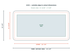 1224 Commercial Garage Door Window dimension diagram — outside frame 25 1/8