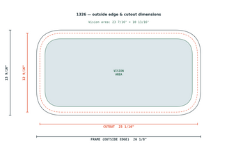 1326 Commercial Overhead Garage Door Window dimension diagram — outside frame 26 1/8