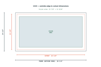 1324 Commercial Garage Door Window dimension diagram — outside frame 26 3/4