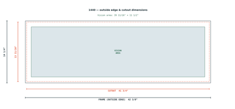 1440 Garage Door Window dimension diagram — outside frame 42 3/8