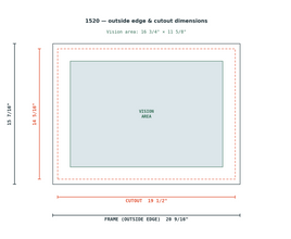1520 Garage Door Window dimension diagram — outside frame 20 9/16