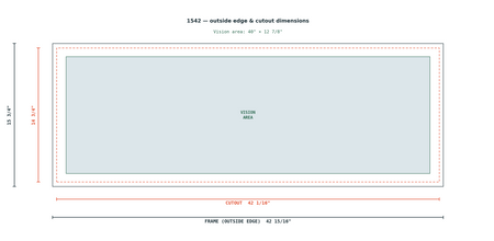 1542 Garage Door Window dimension diagram — outside frame 42 15/16