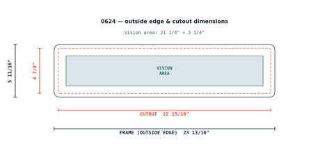 0624 Garage Door Window Replacements dimension diagram — outside frame 23 13/16