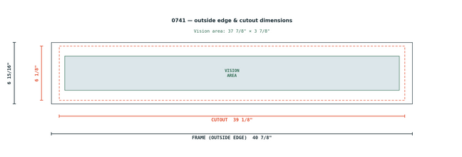 0741 Garage Door Window dimension diagram — outside frame 40 7/8
