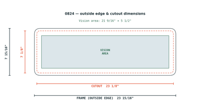 0824 Professional Grade Garage Door Window dimension diagram — outside frame 23 15/16