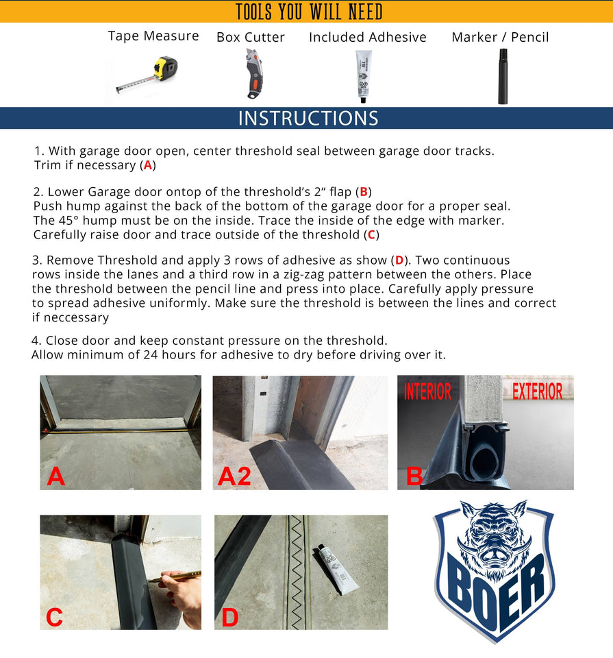 installation instructions for Boer Garage Guardian Threshold Seals