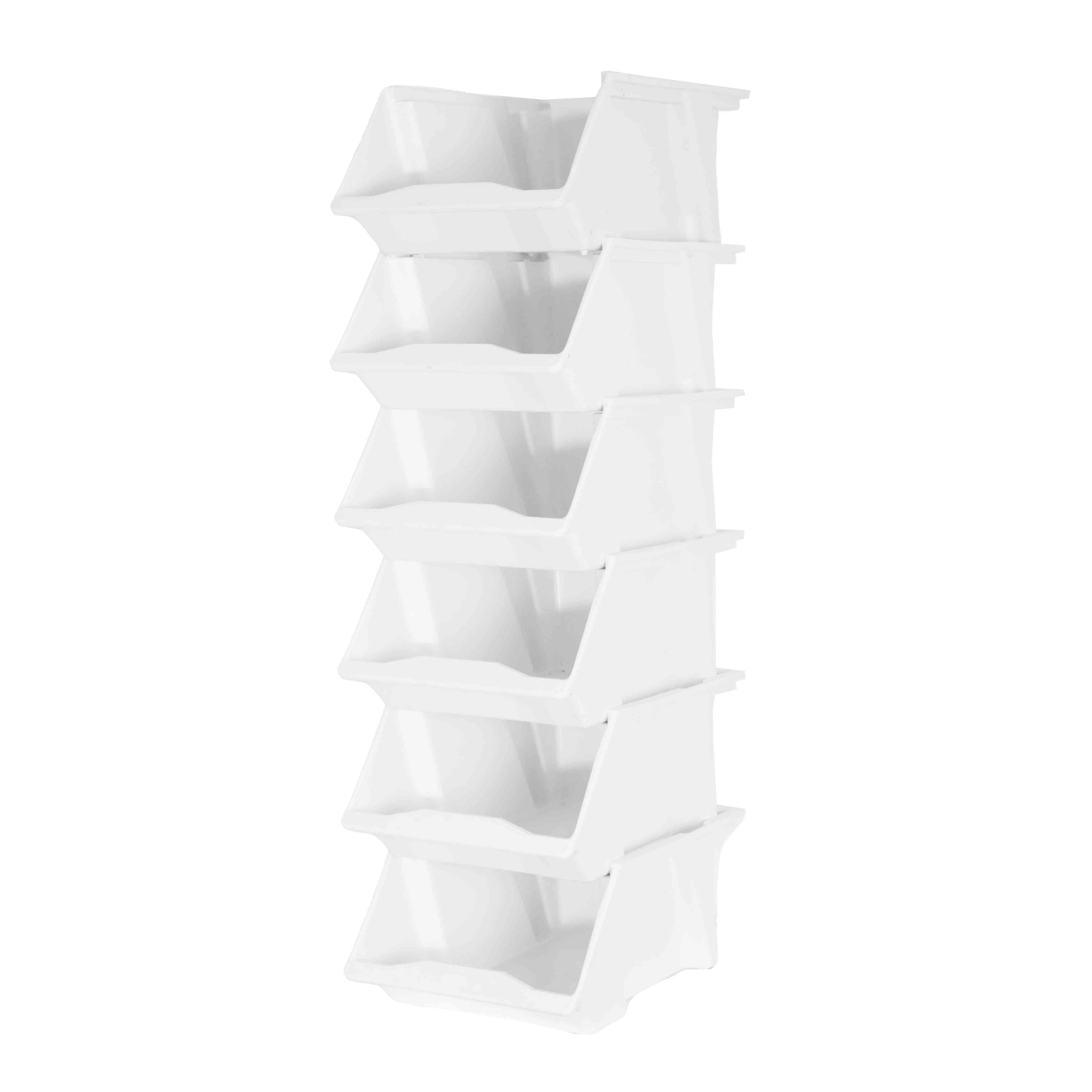 5 Boer Shelf Pack Bins stacked on top of each other to improve storage and space saving